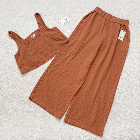 Billabong Pants - Billabong Lightweight Cotton Crop Top and Pants Set, Toffee Sz S